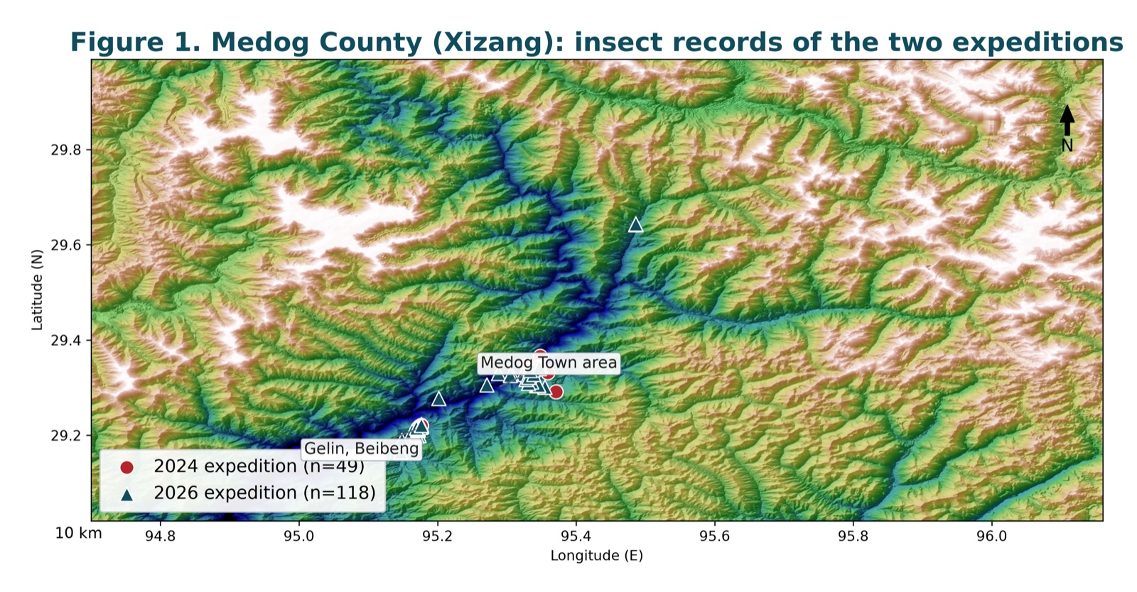 Figure 1. Study sites, Medog County, Xizang.